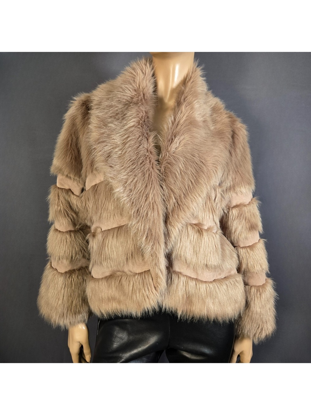Y2K CHICO'S Beige Faux Fur Coat Jacket Size L Boho Glam